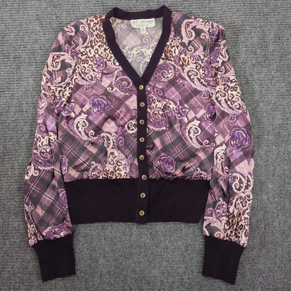 St. John Silk Dainty Cardigan Women's Size 6, Designer, Luxury, Preppy, Mob Wife
